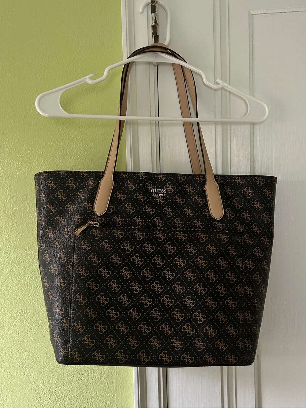 GUESS Brown Logo Tote with Tan Handles